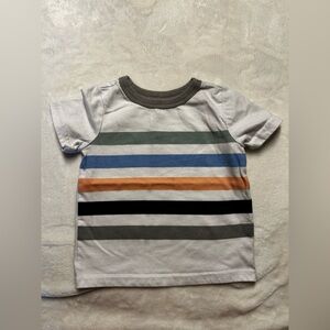 Striped Kids Tee with Multicolor Design